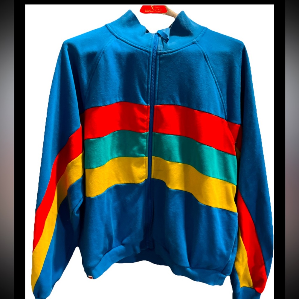 Lego Movie Blue Red Yellow Striped Rainbow Men's XL Zip Front SweatShirt Jacket